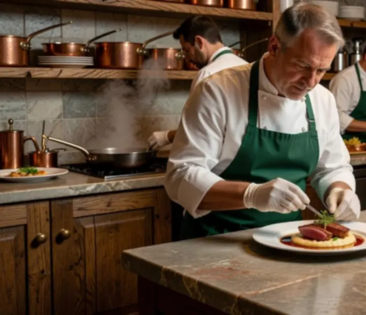 Brigade en action dans la cuisine d'un bistro français