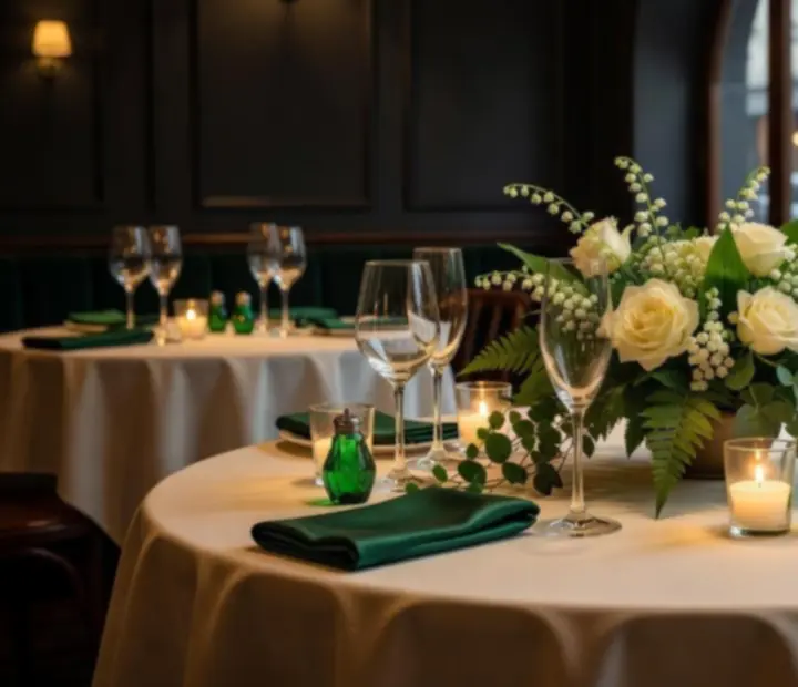 Table de mariage intimiste dressée avec bougies et vaisselle élégante dans le bistro Meilleurindex
